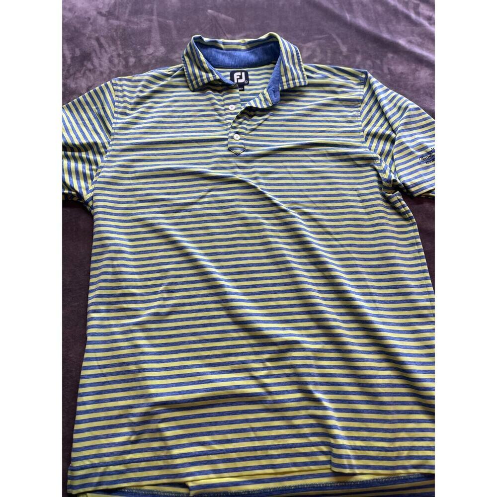 FootJoy FJ Brasstown Valley Polo Shirt Yellow‎ Blue Striped Mens Large